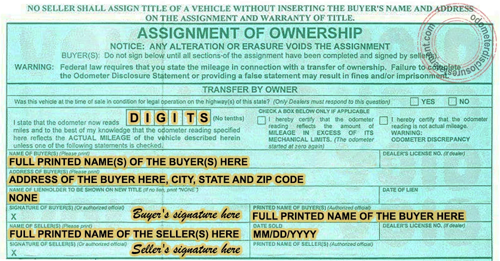Photo of a Connecticut Certificate of Title section