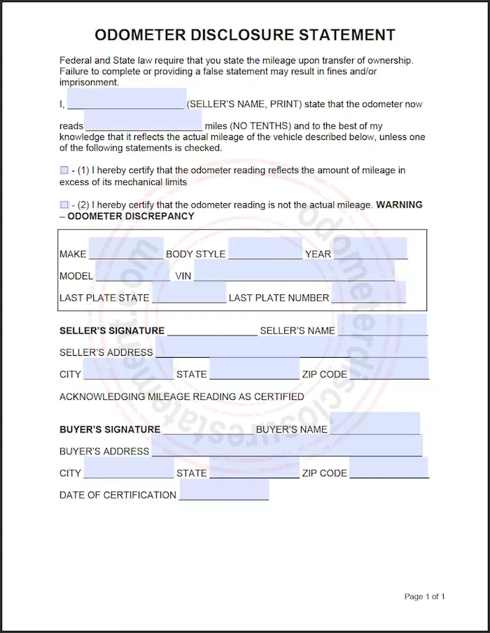 Odometer disclosure shop statement il