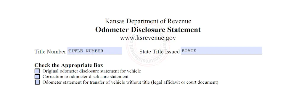 Photo of the Kansas Odometer Disclosure Statement Form TR-59 section