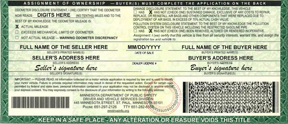 Photo of Minnesota Certificate of Title section
