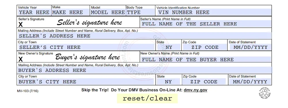Photo of New York Odometer Disclosure Statement form