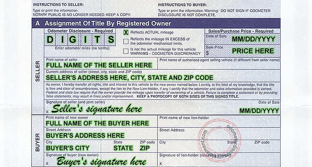 Photo of an Utah Certificate of Title section