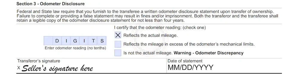 Photo of Utah Odometer Disclosure Statement form